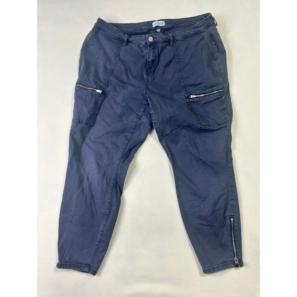 Denim Six Womens 20W Cargo Pants Blue Utility Zipper Pockets Ankle Zip Plus Size